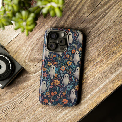 Whimsical Ghosts Floral iPhone Case, Unique Spooky Design, Charming Protective Cover, Tough Cases