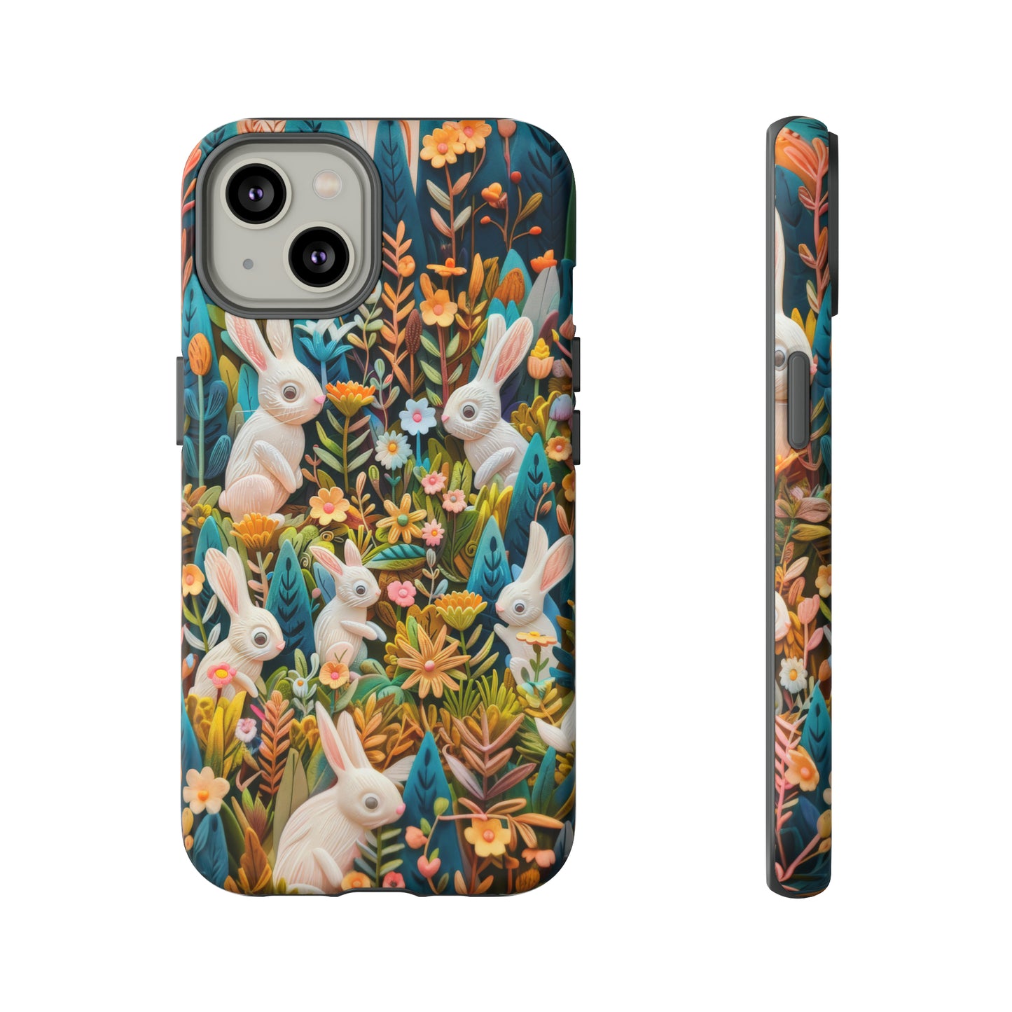 Mystical Garden Bunnies iPhone Case, Enchanted Floral Wonderland, Durable Protective Cover, Tough Phone Cases