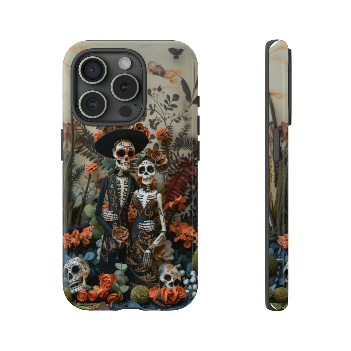 Custodia per telefono Dia de los Muertos, Cover con design di coppia scheletrica, Accessorio protettivo festivo per telefono, Custodie per telefono resistenti 