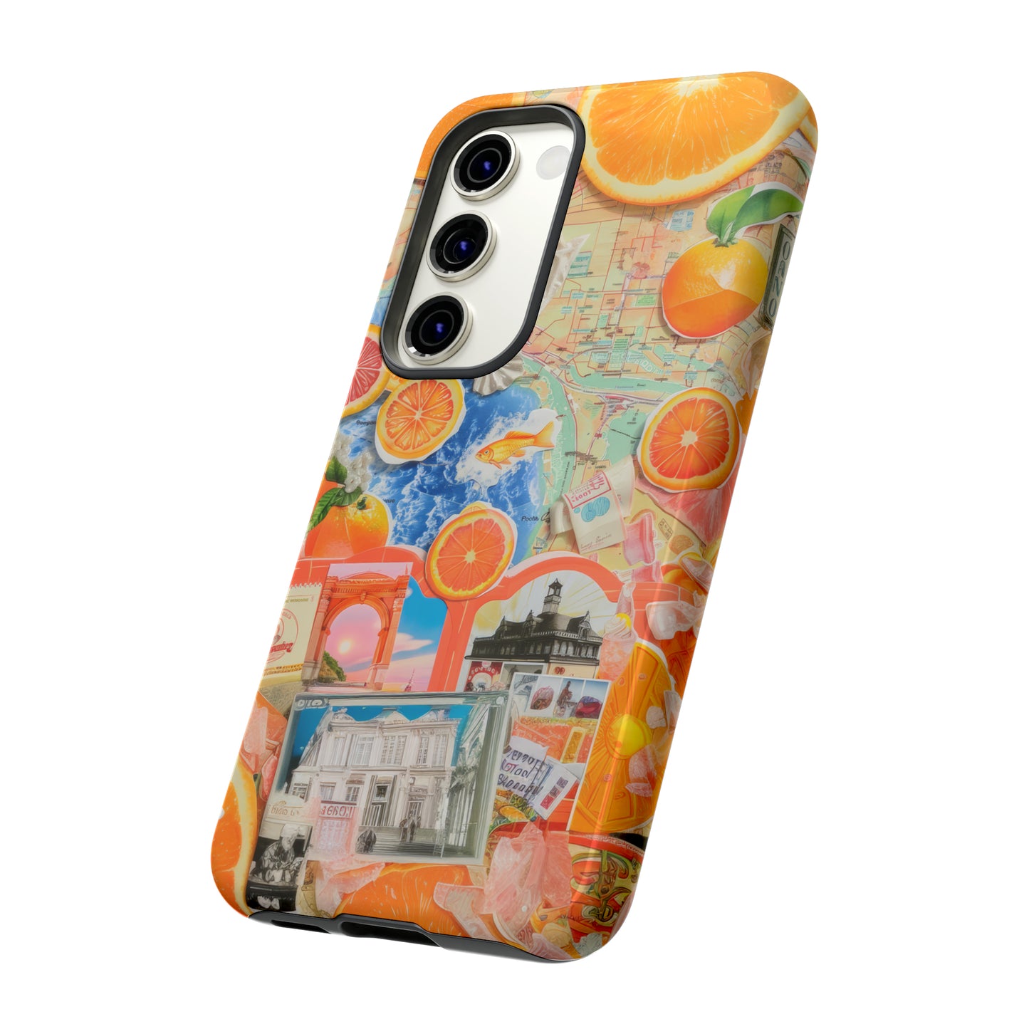 Custodia per telefono collage da viaggio Citrus Escape, design vivace per le vacanze estive per smartphone, custodie resistenti 