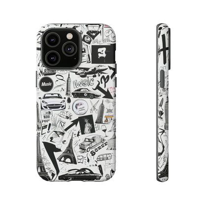 Iconica custodia per telefono con collage musicale in bianco e nero, cover dal design grafico moderno per audiofili, custodie per telefoni resistenti