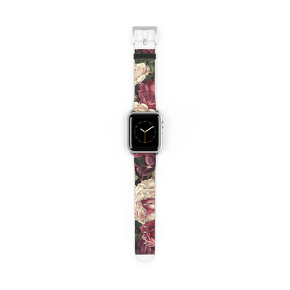 Romantic Rose Garden Apple Watch Band, Lush Floral Bloom Smartwatch Strap, Deep Red and Pink Rose Wristband Accessory. Apple Watch Band Apple Watch Straps For Series 4 5 6 7 8 9 ULTRA SE 38/40/41mm & 42/44/45mm Vegan Faux Leather Band