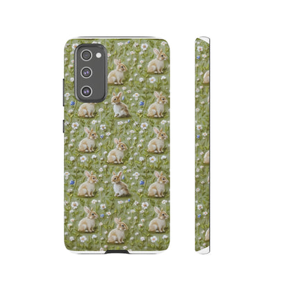 Custodia per iPhone Meadow Rabbits, design Serene Spring Wildlife, custodia protettiva di ispirazione ecologica, custodie per telefoni resistenti