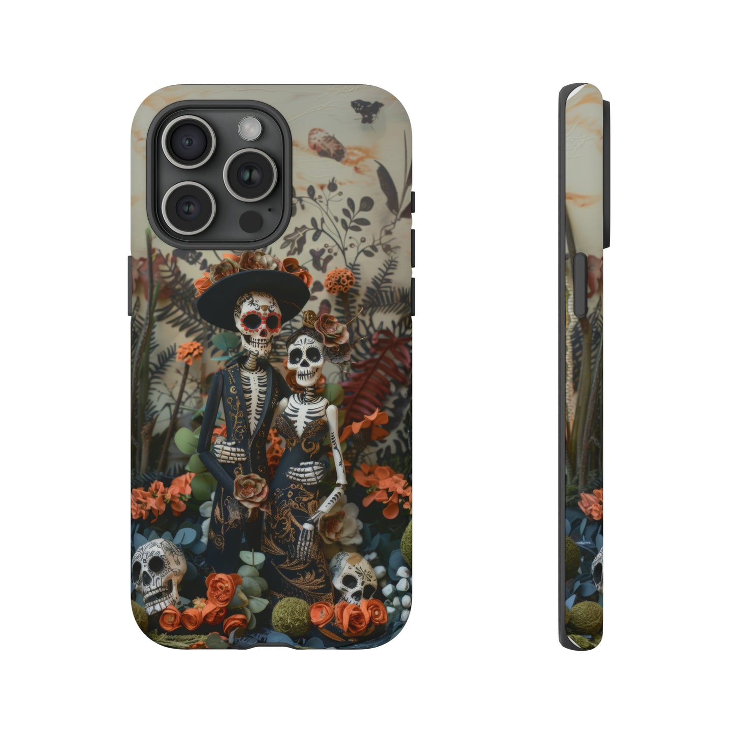 Custodia per telefono Dia de los Muertos, Cover con design di coppia scheletrica, Accessorio protettivo festivo per telefono, Custodie per telefono resistenti 