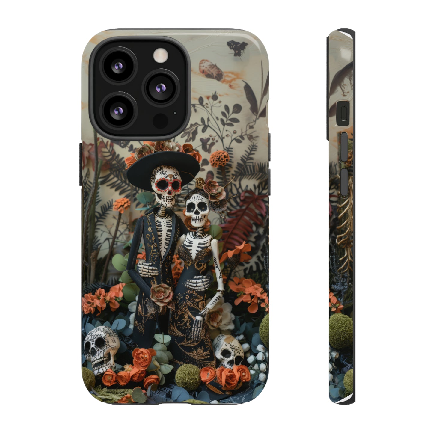 Custodia per telefono Dia de los Muertos, Cover con design di coppia scheletrica, Accessorio protettivo festivo per telefono, Custodie per telefono resistenti 