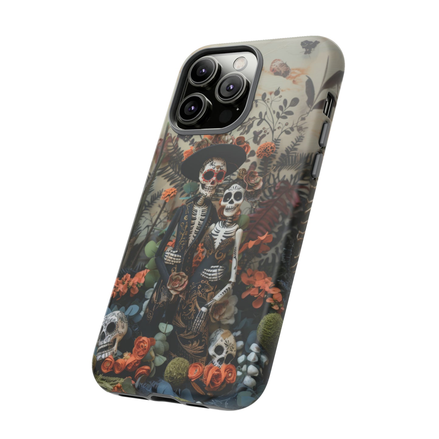 Custodia per telefono Dia de los Muertos, Cover con design di coppia scheletrica, Accessorio protettivo festivo per telefono, Custodie per telefono resistenti 