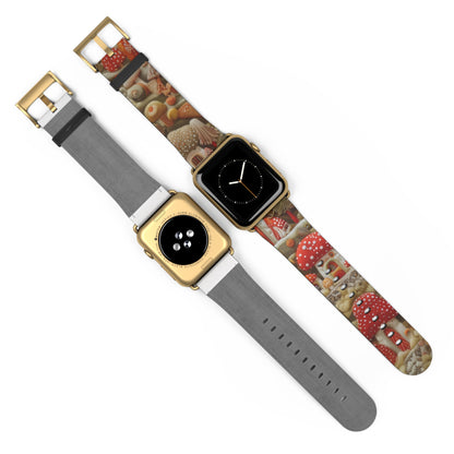 Stravagante cinturino per Apple Watch con fungo da fiaba, design foresta incantata, accessorio magico per smartwatch. Cinturino Apple Watch Cinturini Apple Watch per serie 4 5 6 7 8 9 ULTRA SE 38/40/41 mm e 42/44/45 mm Cinturino in ecopelle vegana