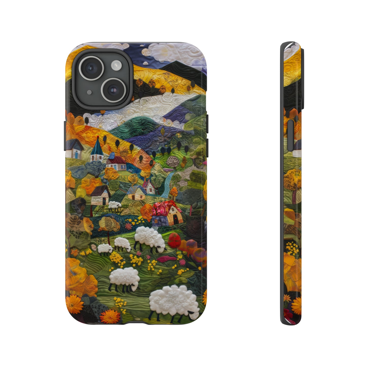 Quaint Countryside Quilt iPhone Case, Artistic Pastoral Landscape, Sturdy Protective Cover, Tough Phone Cases