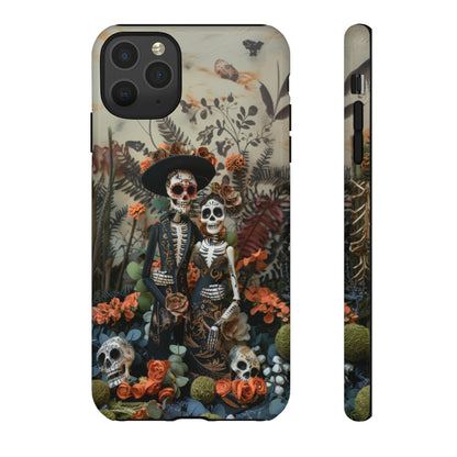 Custodia per telefono Dia de los Muertos, Cover con design di coppia scheletrica, Accessorio protettivo festivo per telefono, Custodie per telefono resistenti 