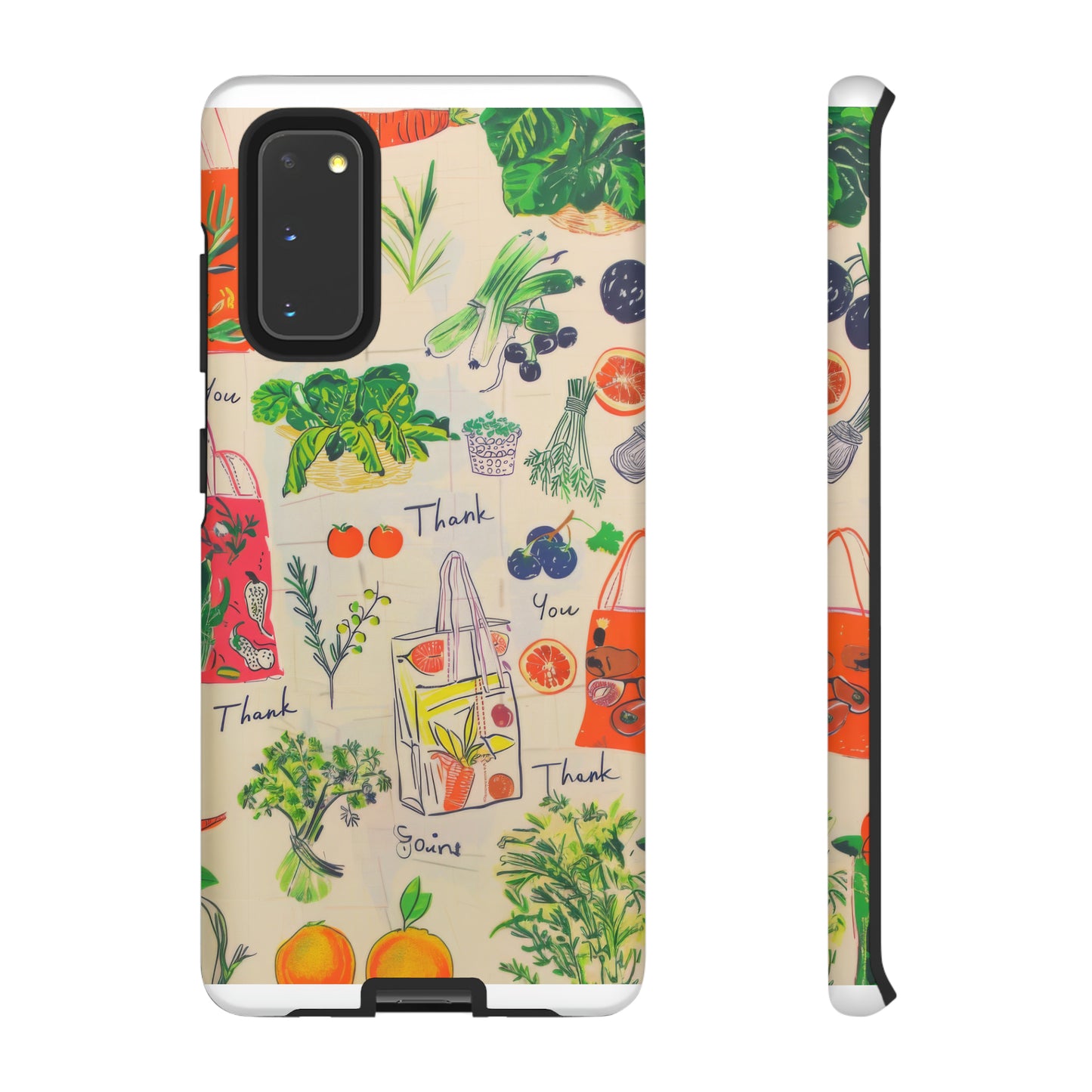 Custodia per telefono a tema di generi alimentari sostenibili, cover dal design ecologico per lo shopping per smartphone, custodie per telefoni resistenti 