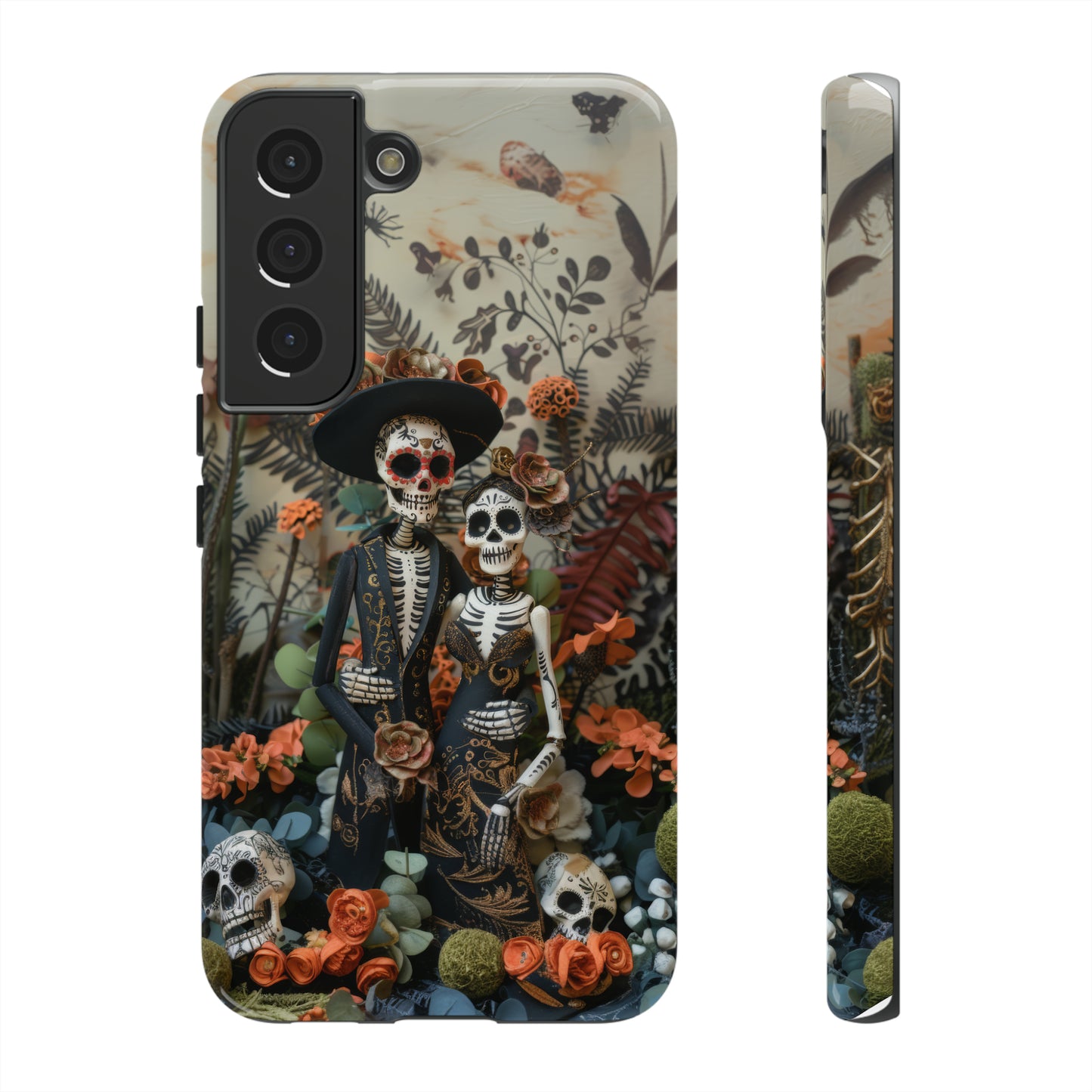 Custodia per telefono Dia de los Muertos, Cover con design di coppia scheletrica, Accessorio protettivo festivo per telefono, Custodie per telefono resistenti 