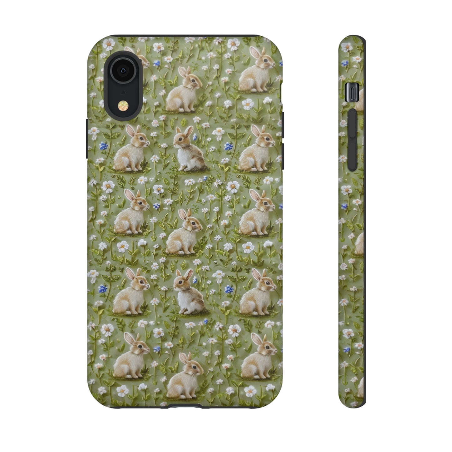 Custodia per iPhone Meadow Rabbits, design Serene Spring Wildlife, custodia protettiva di ispirazione ecologica, custodie per telefoni resistenti