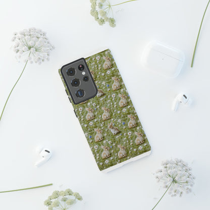 Custodia per iPhone Meadow Rabbits, design Serene Spring Wildlife, custodia protettiva di ispirazione ecologica, custodie per telefoni resistenti