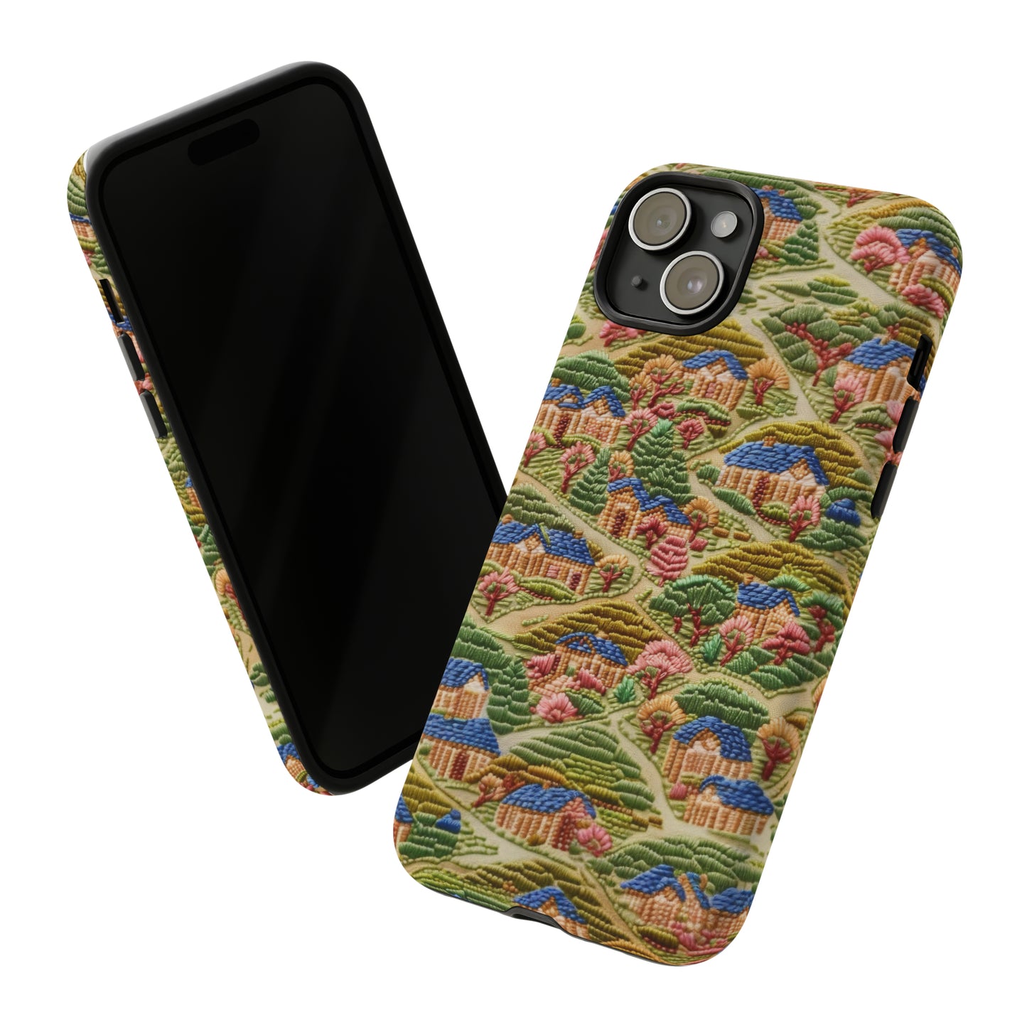 Caratteristica custodia per iPhone trapuntata in stile country, design patchwork affascinante, cover per telefono artistica e protettiva, custodie per telefono resistenti