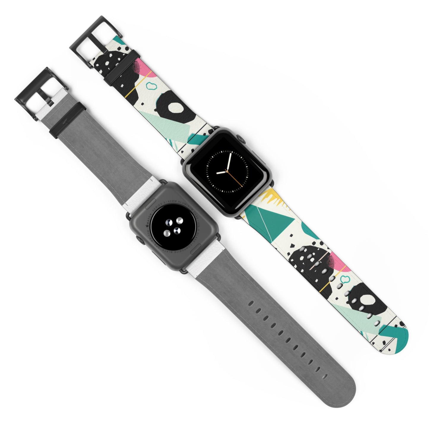 Geometric Shapes Apple Watch Band | Contemporary Memphis Design Strap | Chic Urban Style Smartwatch Accessory | Unique Artistic Gift. Apple Watch Band Apple Watch Straps For Series 4 5 6 7 8 9 ULTRA SE 38/40/41mm & 42/44/45mm Vegan Faux Leather Band