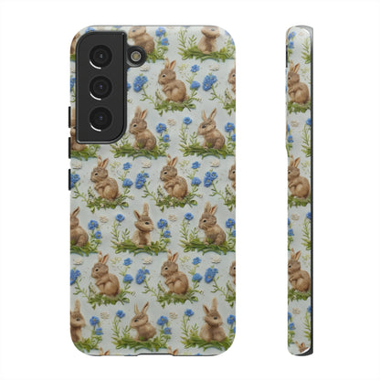 Springtime Bunnies iPhone Hülle, Entzückendes Kaninchen- und Glockenblumen-Design, Bezaubernde Schutzhülle, Robuste Hüllen 