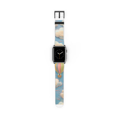 Serene Sky Heißluftballon Apple Watch Band, Pastell Wolken und Ballon Druck, verträumtes Smartwatch Armband. Apple Watch Band Apple Watch Armbänder für Serie 4 5 6 7 8 9 ULTRA SE 38/40/41mm &amp; 42/44/45mm veganes Kunstlederband 