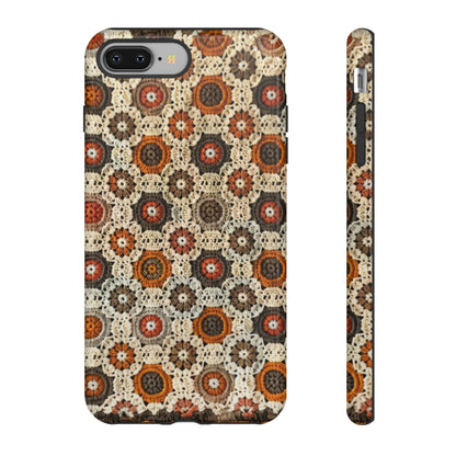 Custodia per iPhone retrò in pizzo all'uncinetto, estetica dal design artigianale, custodia protettiva in stile vintage, custodie per telefono resistenti