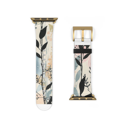 Contemporary Floral Apple Watch Band, Chic Pastel Tones with Black Accents, Stylish Silicone Strap for Everyday Elegance. Apple Watch Band Apple Watch Straps For Series 4 5 6 7 8 9 ULTRA SE 38/40/41mm & 42/44/45mm Vegan Faux Leather Band