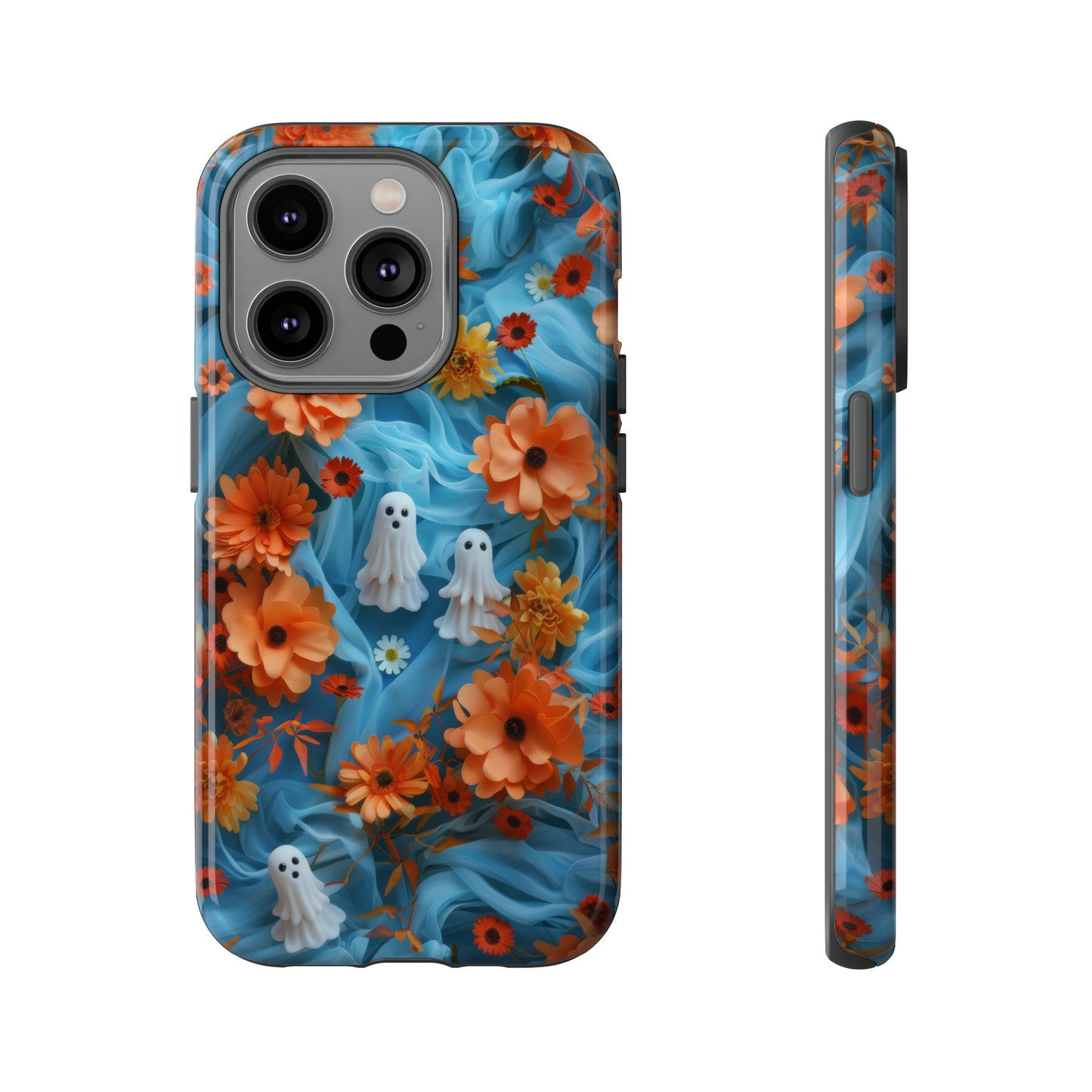 Gruselige florale Halloween Handyhülle, Herbstliche Geister und Blumen Design Hülle für Smartphones, Robuste Handyhüllen