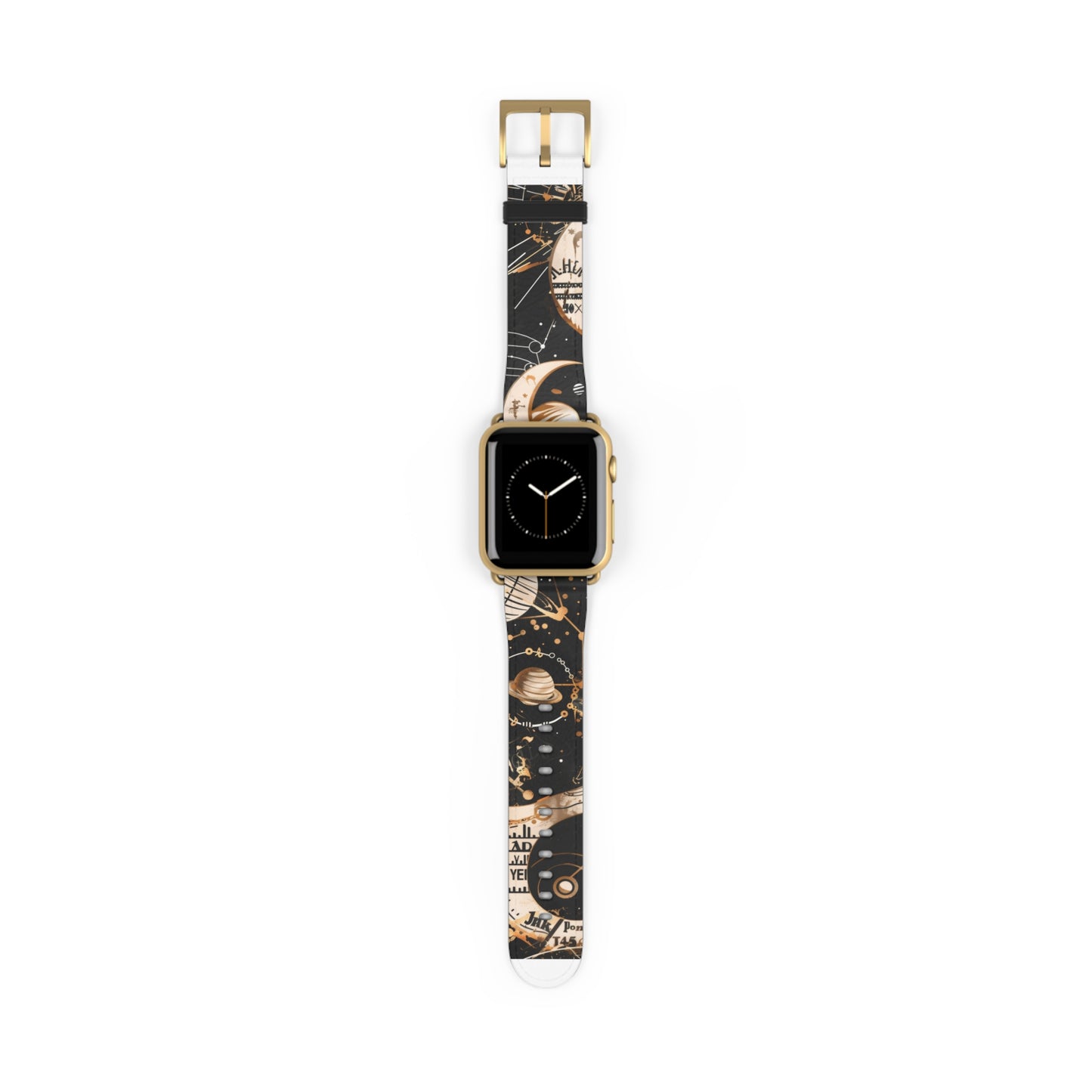 Astronomical Symbols Apple Watch Band, Stylish Galaxy Print, Elegant Black & Tan Silicone Strap for Astrology Lovers. Apple Watch Band Apple Watch Straps For Series 4 5 6 7 8 9 ULTRA SE 38/40/41mm & 42/44/45mm Vegan Faux Leather Band