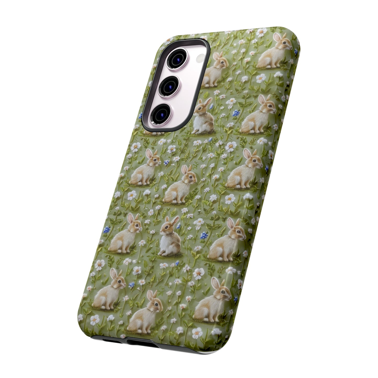 Custodia per iPhone Meadow Rabbits, design Serene Spring Wildlife, custodia protettiva di ispirazione ecologica, custodie per telefoni resistenti