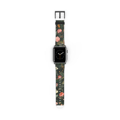 Midnight Garden Blooms Apple Watch Band, Dark Floral Elegance Smartwatch Strap, Nature-Inspired Rose Pattern Accessory. Apple Watch Band Apple Watch Straps For Series 4 5 6 7 8 9 ULTRA SE 38/40/41mm & 42/44/45mm Vegan Faux Leather Band