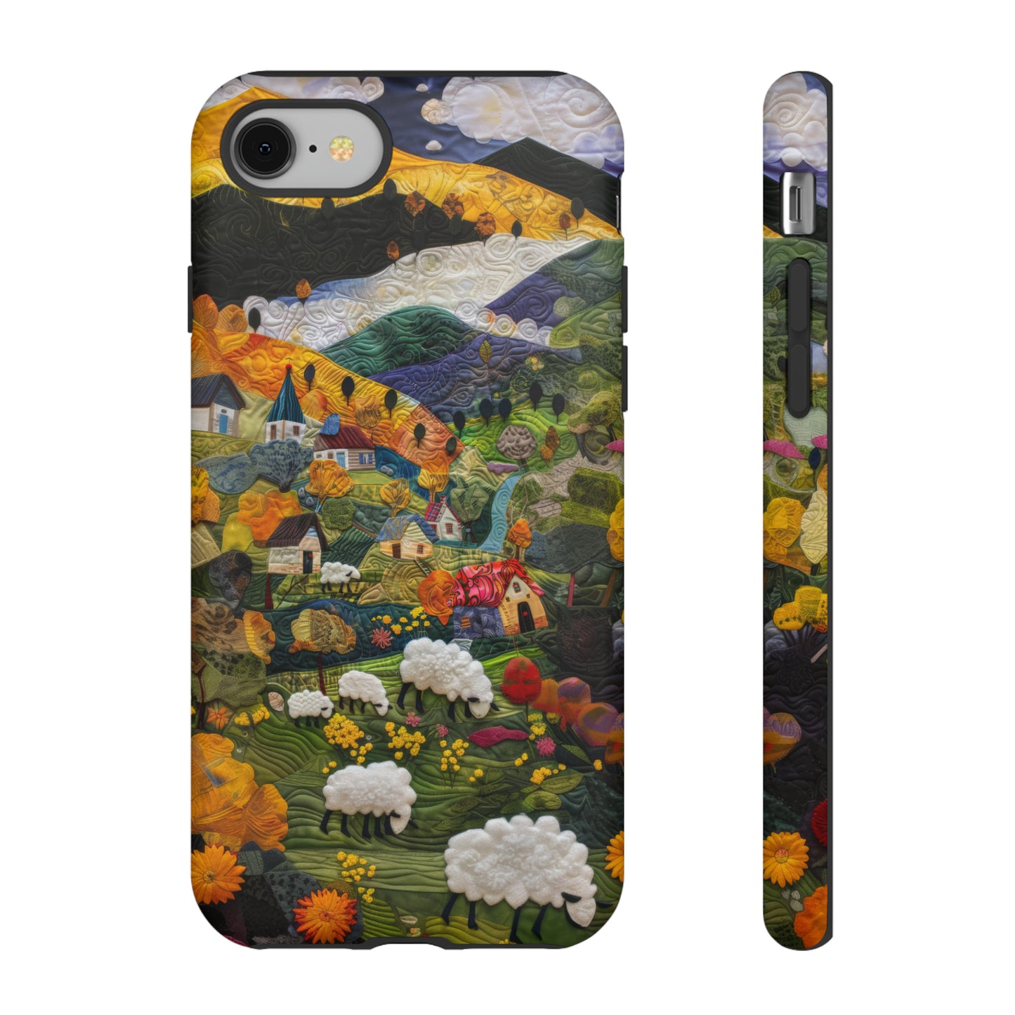 Quaint Countryside Quilt iPhone Case, Artistic Pastoral Landscape, Sturdy Protective Cover, Tough Phone Cases