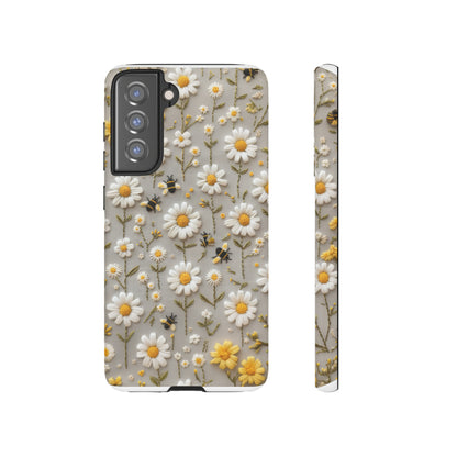 Spring Daisy Phone Case, Bees & Flowers Design, Nature-Inspired Protective Phone Cover, Tough Phone Cases