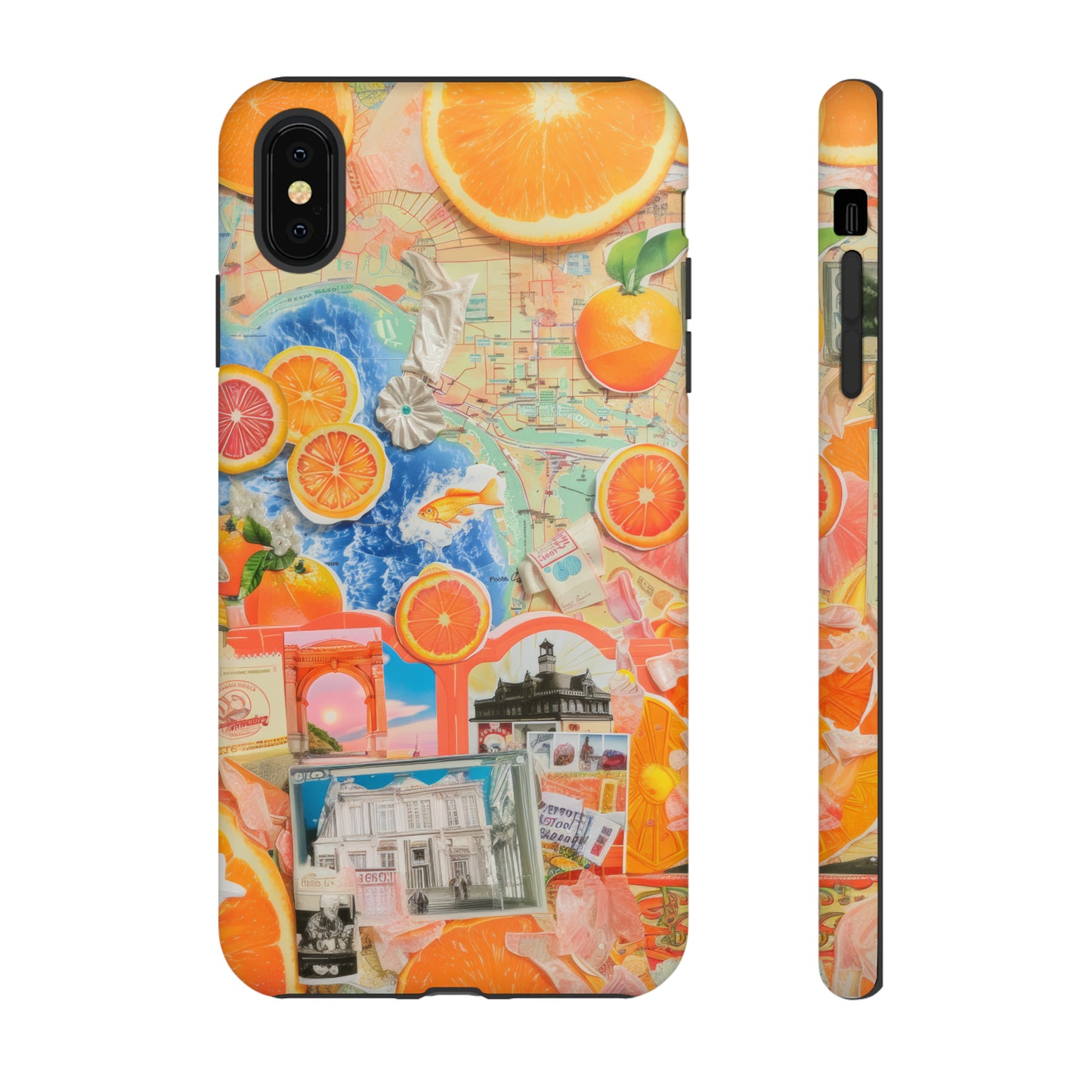 Custodia per telefono collage da viaggio Citrus Escape, design vivace per le vacanze estive per smartphone, custodie resistenti 