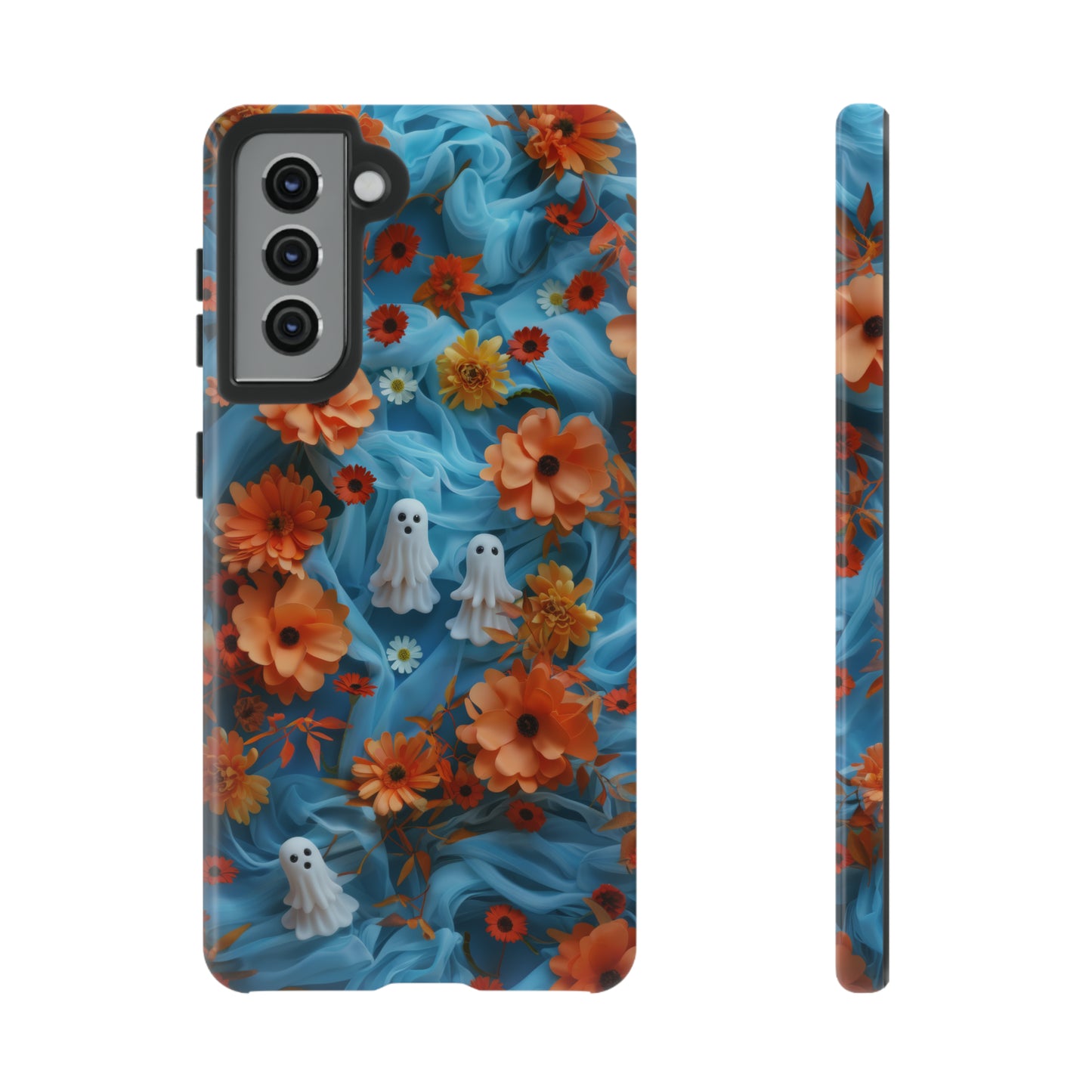 Gruselige florale Halloween Handyhülle, Herbstliche Geister und Blumen Design Hülle für Smartphones, Robuste Handyhüllen