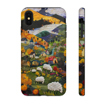 Quaint Countryside Quilt iPhone Case, Artistic Pastoral Landscape, Sturdy Protective Cover, Tough Phone Cases