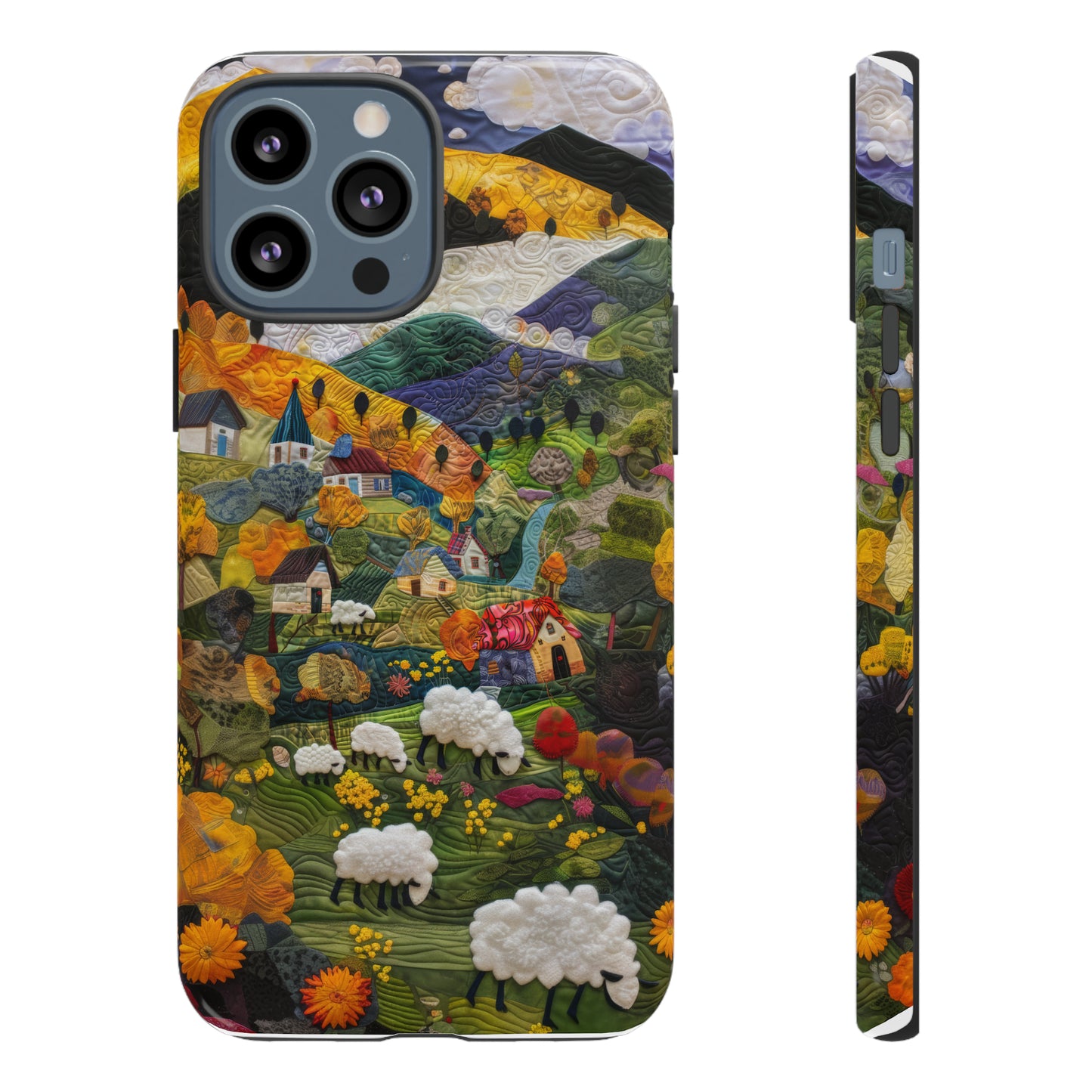 Quaint Countryside Quilt iPhone Case, Artistic Pastoral Landscape, Sturdy Protective Cover, Tough Phone Cases