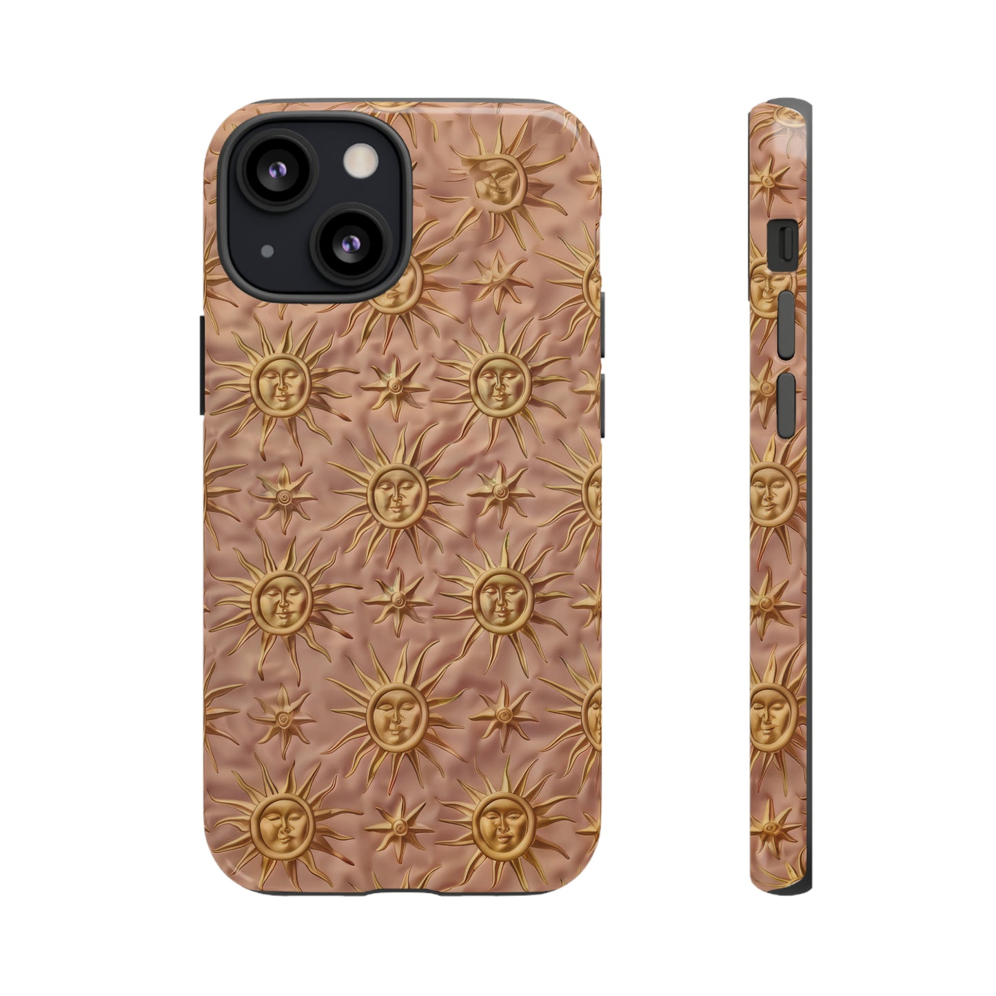 Custodia per iPhone con motivo sole celeste, design solare 3D strutturato, custodia protettiva lussuosa, custodie per telefono resistenti