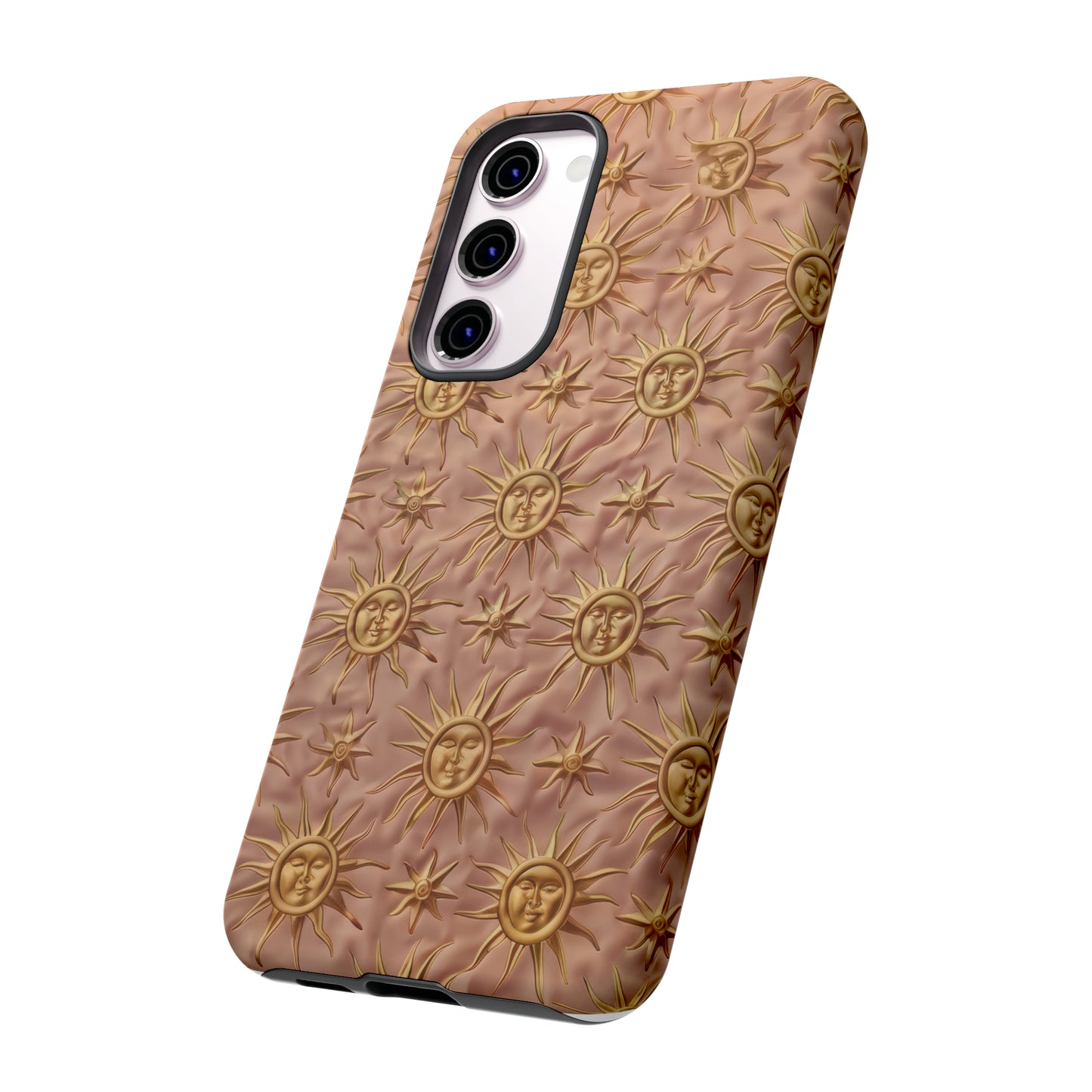 Custodia per iPhone con motivo sole celeste, design solare 3D strutturato, custodia protettiva lussuosa, custodie per telefono resistenti