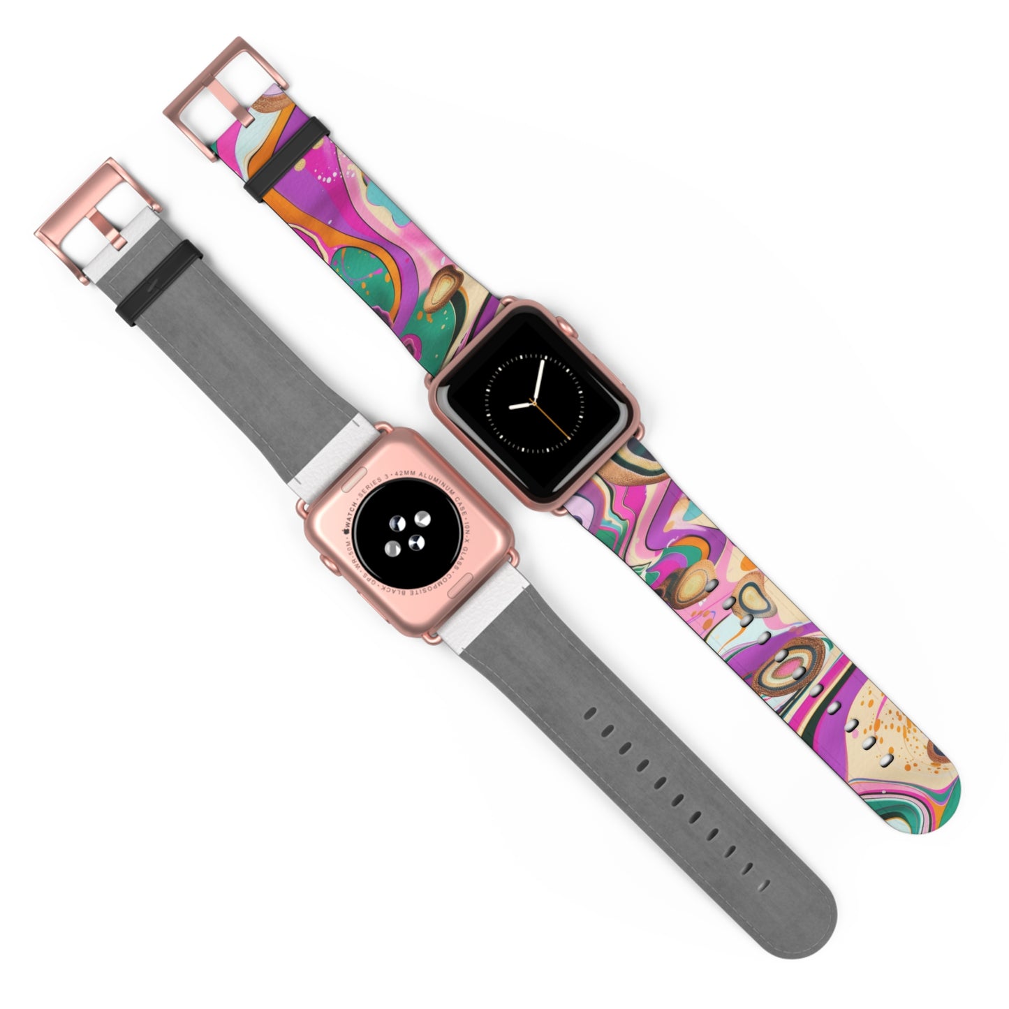 Vibrant Marbled Art Apple Watch Band, Expressive Color Fusion Smartwatch Strap, Unique Abstract Design Wristband Accessory. Apple Watch Band Apple Watch Straps For Series 4 5 6 7 8 9 ULTRA SE 38/40/41mm & 42/44/45mm Vegan Faux Leather Band