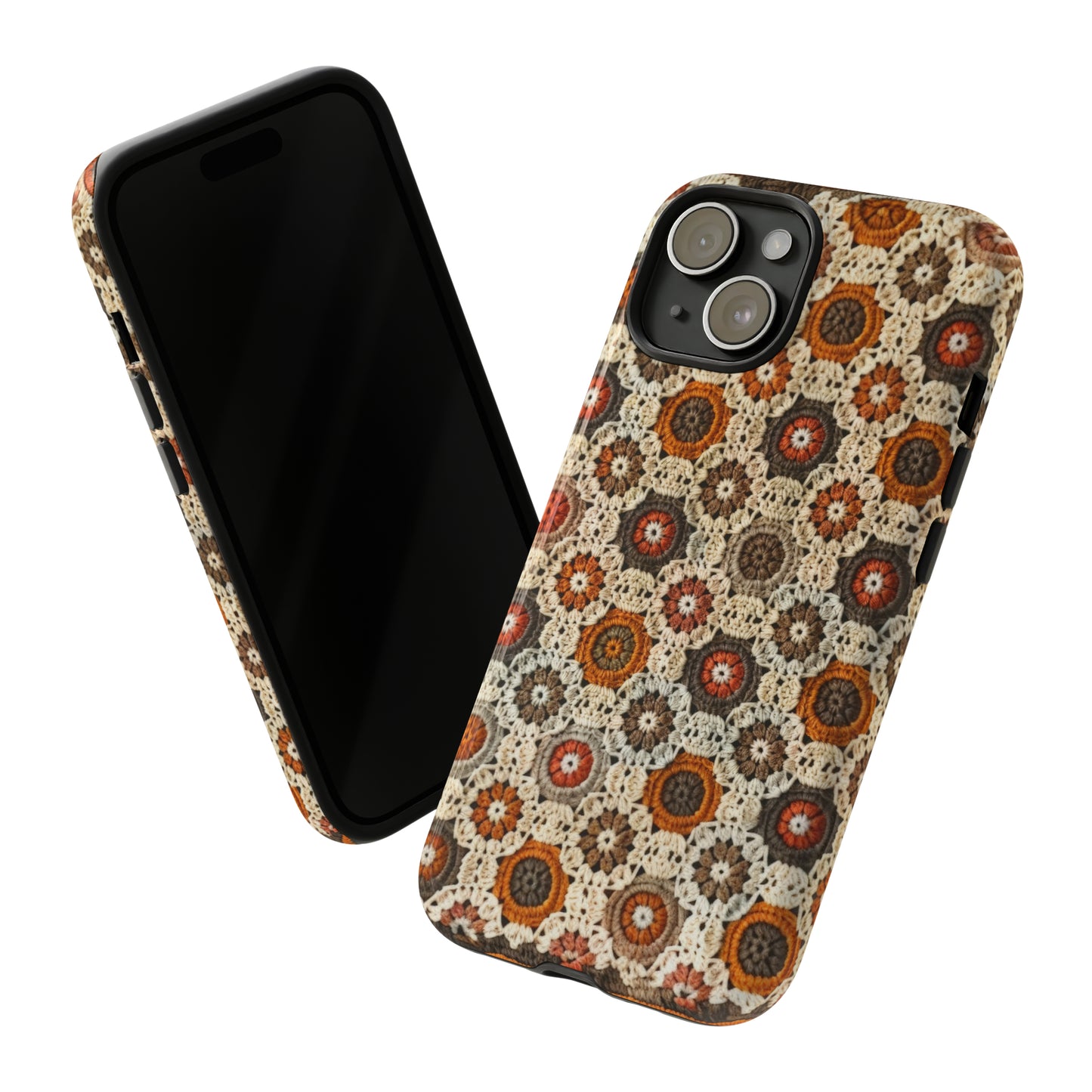 Custodia per iPhone retrò in pizzo all'uncinetto, estetica dal design artigianale, custodia protettiva in stile vintage, custodie per telefono resistenti