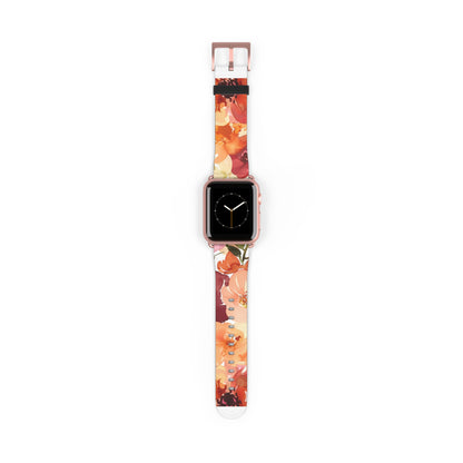 Lebendiges Apple Watch-Armband mit Aquarell-Blumenmuster | Künstlerisches Blütenarmband. Apple Watch-Armband Apple Watch-Armbänder für Serie 4, 5, 6, 7, 8, 9, ULTRA SE, 38/40/41 mm und 42/44/45 mm, veganes Kunstlederband 