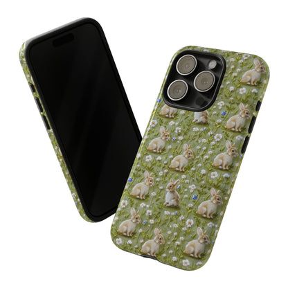 Custodia per iPhone Meadow Rabbits, design Serene Spring Wildlife, custodia protettiva di ispirazione ecologica, custodie per telefoni resistenti