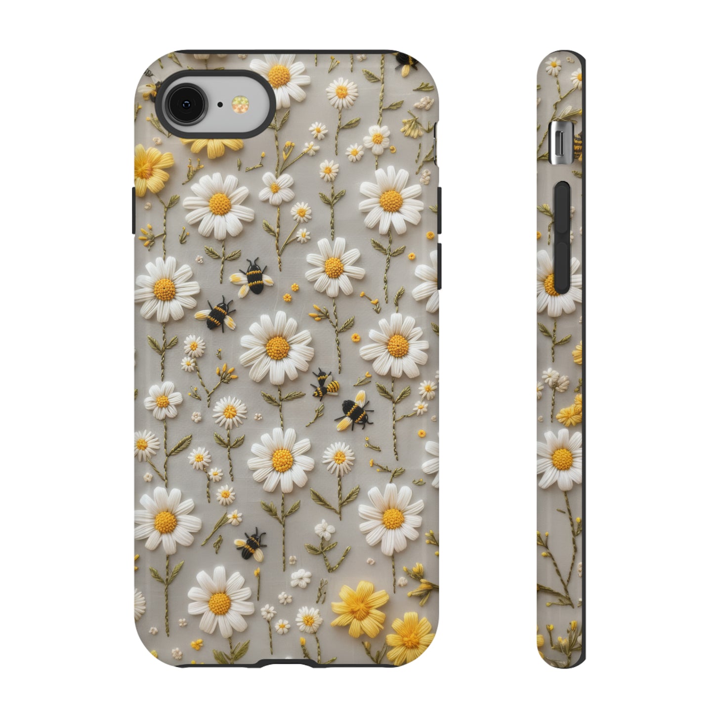 Spring Daisy Phone Case, Bees & Flowers Design, Nature-Inspired Protective Phone Cover, Tough Phone Cases