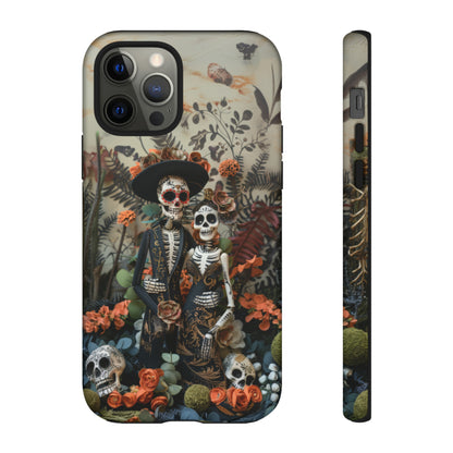 Custodia per telefono Dia de los Muertos, Cover con design di coppia scheletrica, Accessorio protettivo festivo per telefono, Custodie per telefono resistenti 