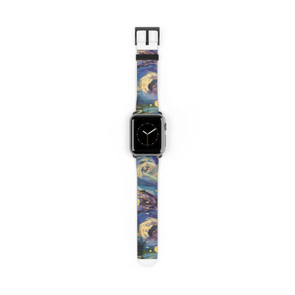 Starry Night Swirl Apple Watch Band, Van Gogh Inspired Art Strap, Expressionist Painting Accessory, Unique Art Lover's Watch Band, Creative Gift Idea. Apple Watch Straps For Series 4 5 6 7 8 9 ULTRA SE 38/40/41mm & 42/44/45mm Vegan Faux Leather Band