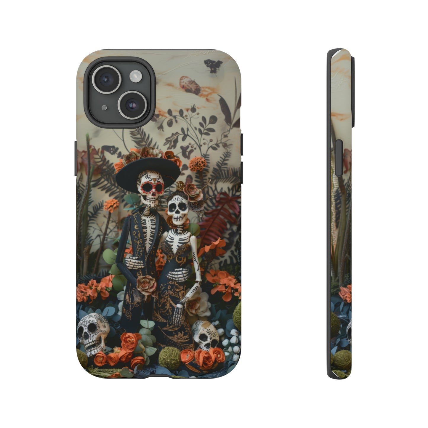 Custodia per telefono Dia de los Muertos, Cover con design di coppia scheletrica, Accessorio protettivo festivo per telefono, Custodie per telefono resistenti 