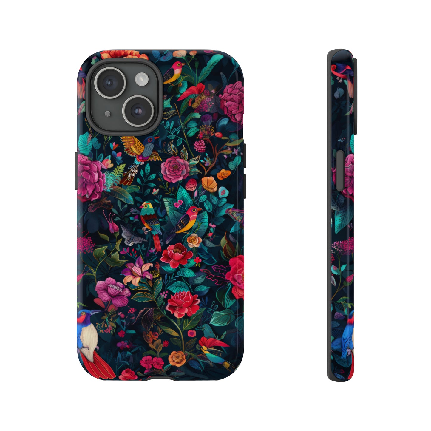 Tropische Vögel und Blüten iPhone Hülle, Exotisches Blumenparadies, Lebendige Schutzhülle, Robuste Handyhülle