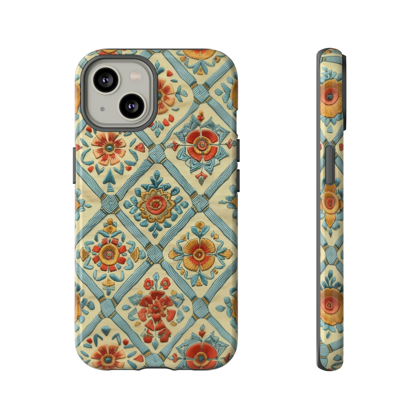 Vintage gesteppte florale iPhone-Hülle, Telefonhülle mit besticktem Design, handwerklich inspirierte Schutzausrüstung, robuste Hüllen