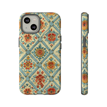 Vintage gesteppte florale iPhone-Hülle, Telefonhülle mit besticktem Design, handwerklich inspirierte Schutzausrüstung, robuste Hüllen