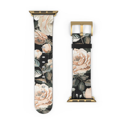 Classic Peony Elegance Apple Watch Band, Timeless Floral Print Strap, Chic Botanical Pattern Smartwatch Accessory. Apple Watch Band Apple Watch Straps For Series 4 5 6 7 8 9 ULTRA SE 38/40/41mm & 42/44/45mm Vegan Faux Leather Band