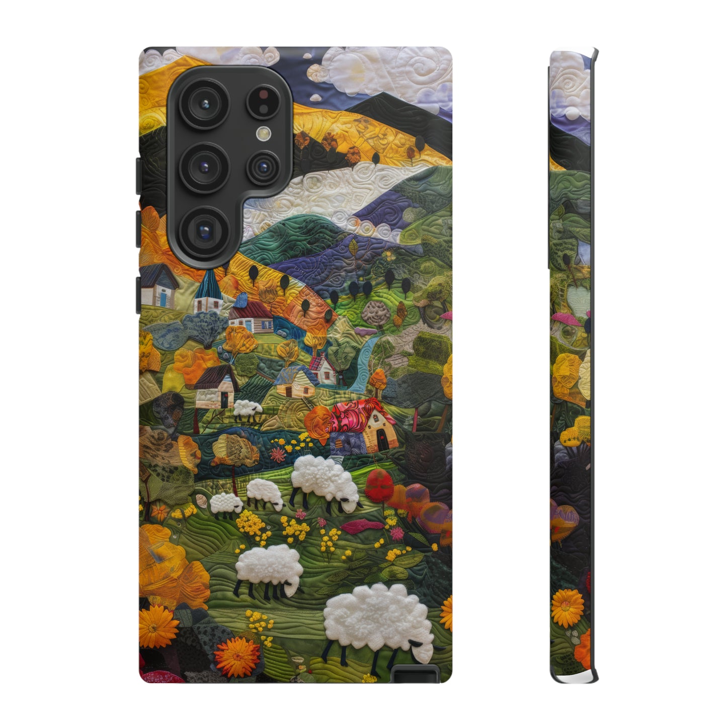 Quaint Countryside Quilt iPhone Case, Artistic Pastoral Landscape, Sturdy Protective Cover, Tough Phone Cases