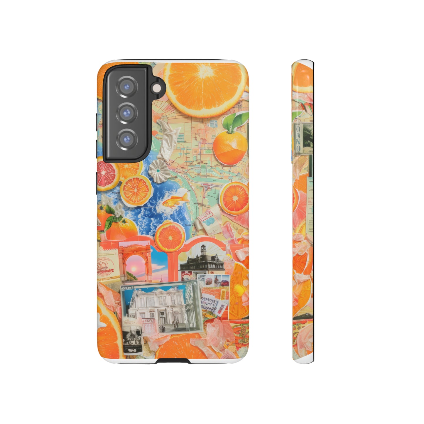 Custodia per telefono collage da viaggio Citrus Escape, design vivace per le vacanze estive per smartphone, custodie resistenti 