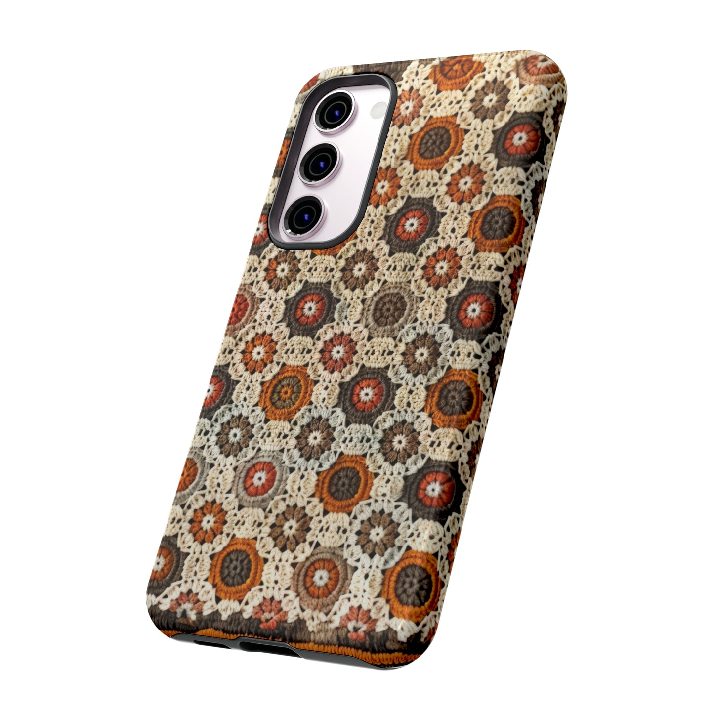 Custodia per iPhone retrò in pizzo all'uncinetto, estetica dal design artigianale, custodia protettiva in stile vintage, custodie per telefono resistenti